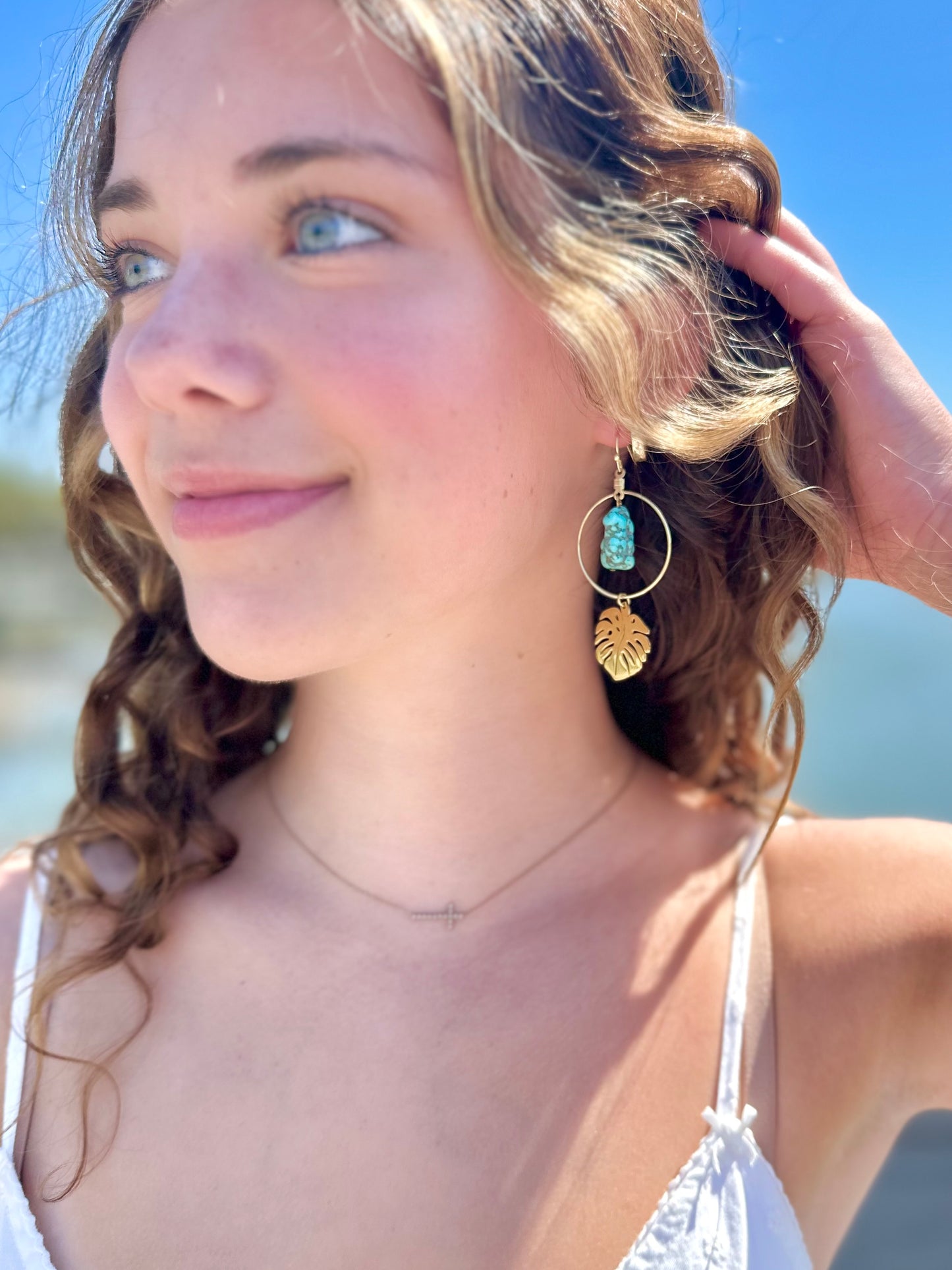 Turquoise Palm Leaf Earrings