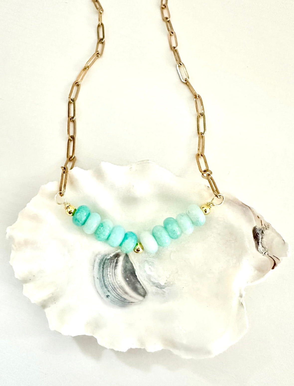 ‘Kiawah Curve’ Paperclip + Turquoise Gemstone Necklace