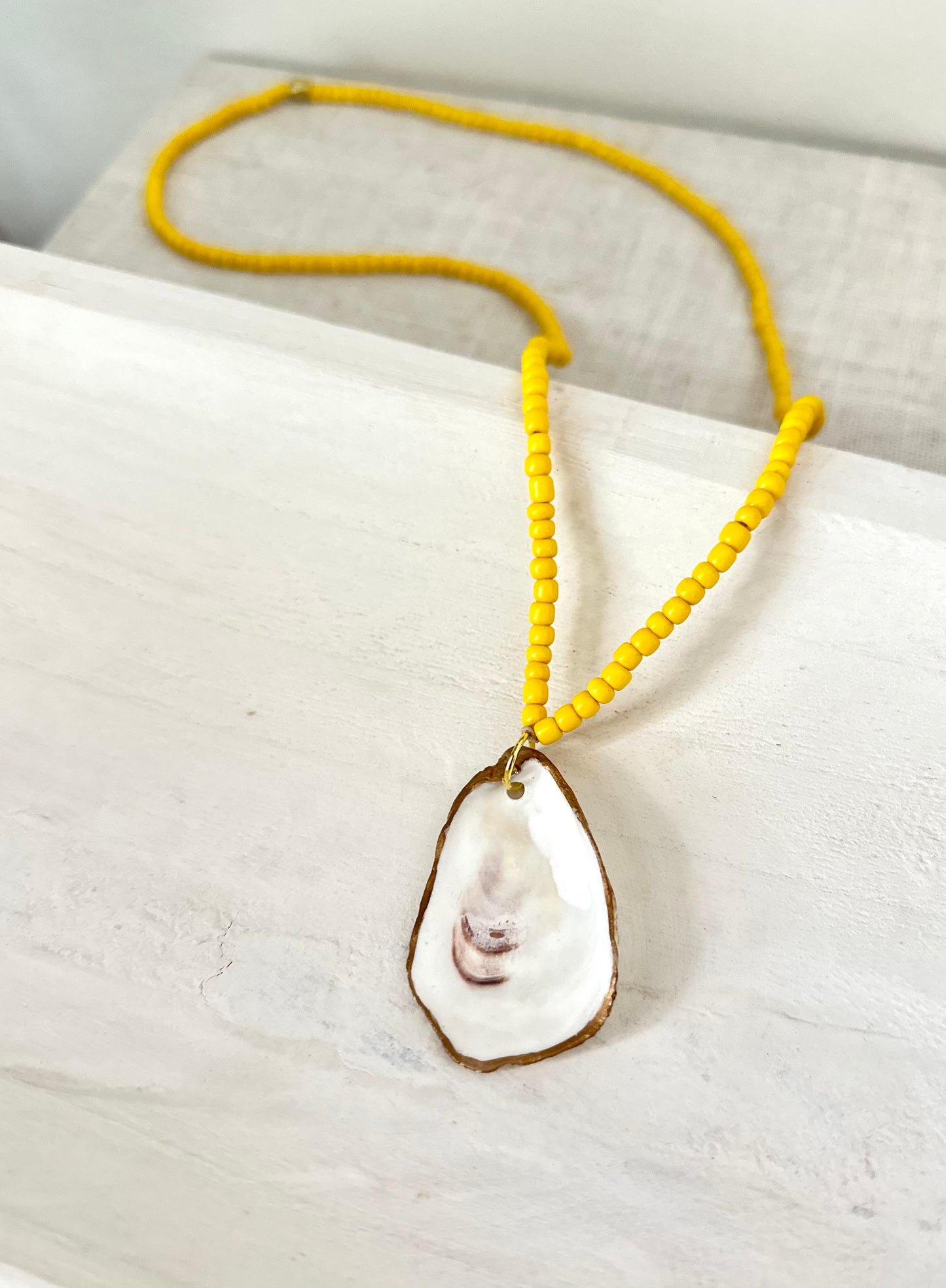 Long Vintage Beaded Glass Oyster Shell Necklace | 2 colors
