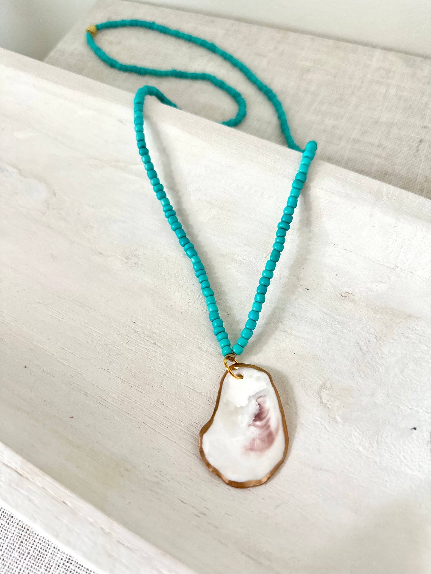 Long Vintage Beaded Glass Oyster Shell Necklace | 2 colors