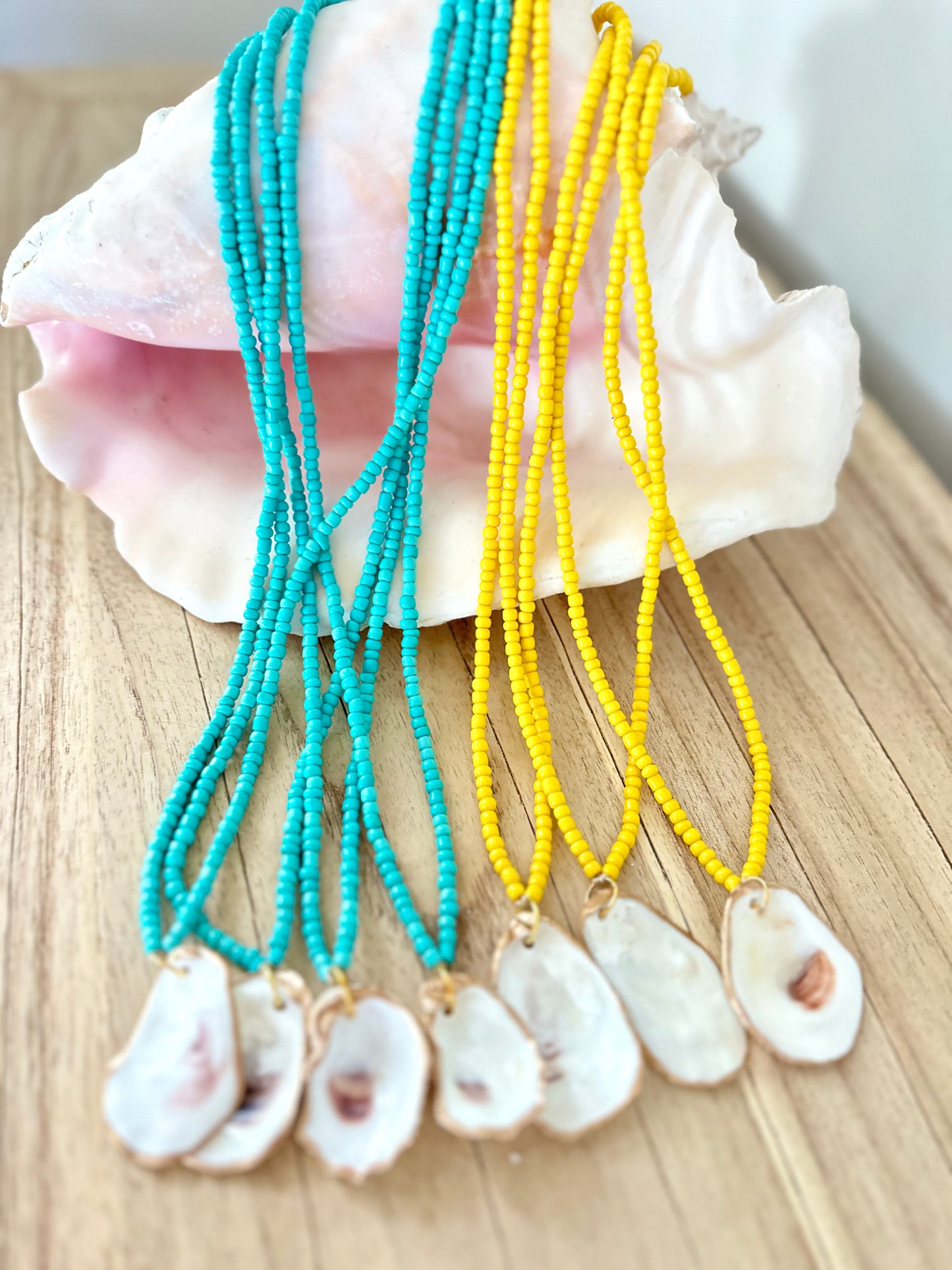 Long Vintage Beaded Glass Oyster Shell Necklace | 2 colors
