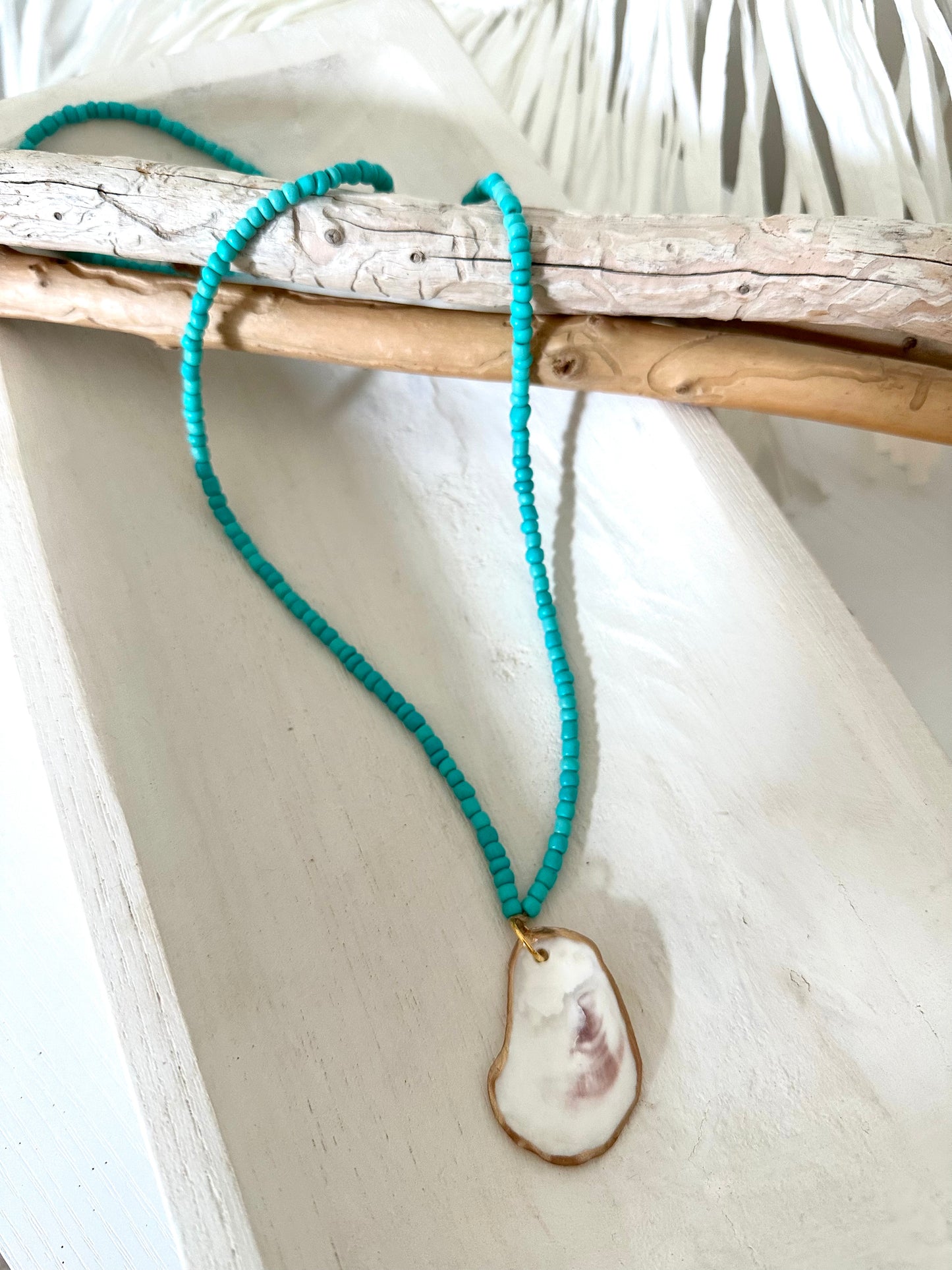 Long Vintage Beaded Glass Oyster Shell Necklace | 2 colors