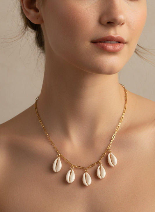 Five Tides Cowrie Necklace | Gold PVD Paperclip Chain