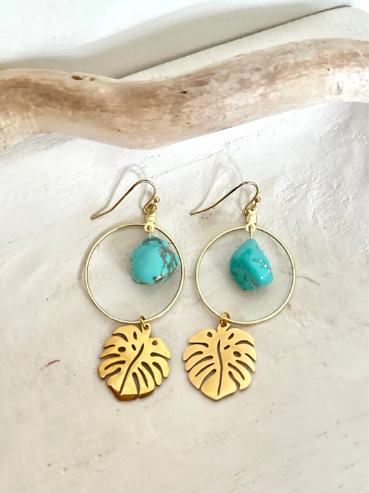 Turquoise Palm Leaf Earrings