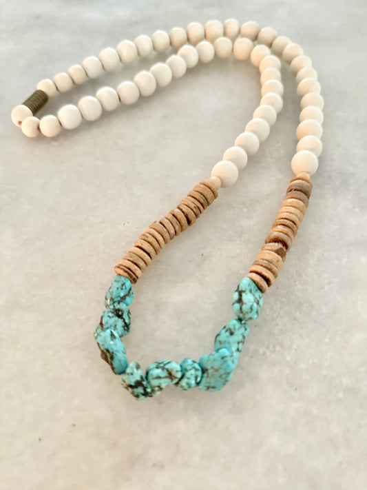 Turquoise + Coconut Beaded Necklace