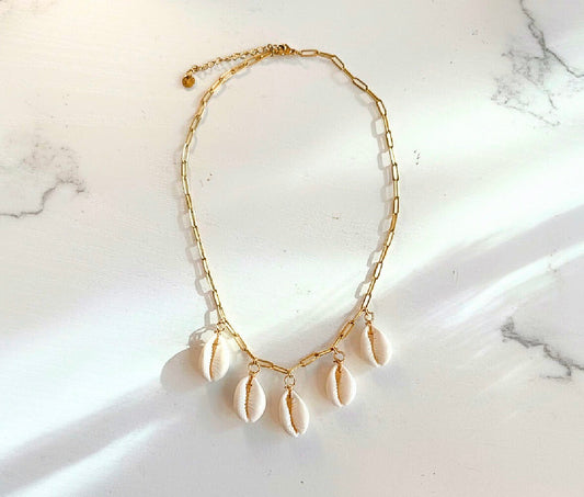 Five Tides Cowrie Necklace | Gold PVD Paperclip Chain