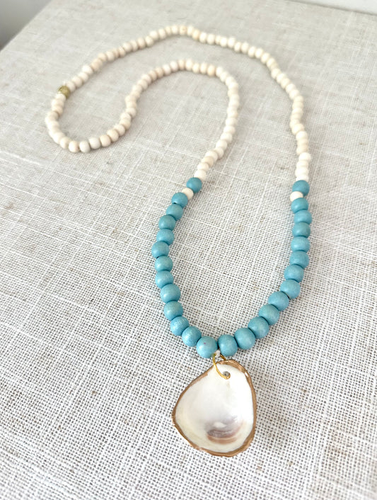 Beachy Blue Oyster Shell Necklace