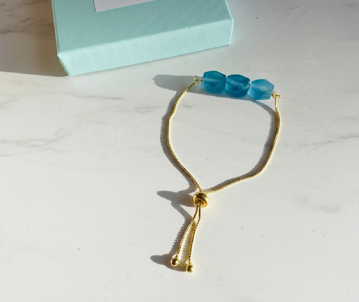 Lowcounty Blue Sea Glass Adjustable Bracelet
