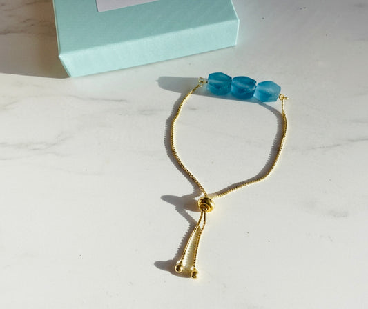 Lowcounty Blue Sea Glass Adjustable Bracelet