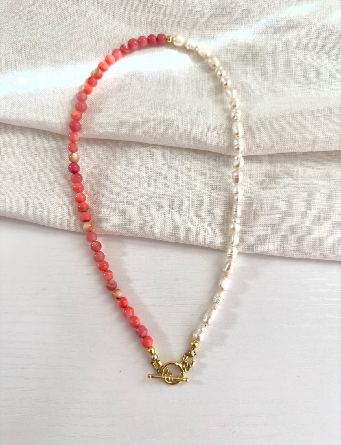 Coral + Pearl Toggle Necklace