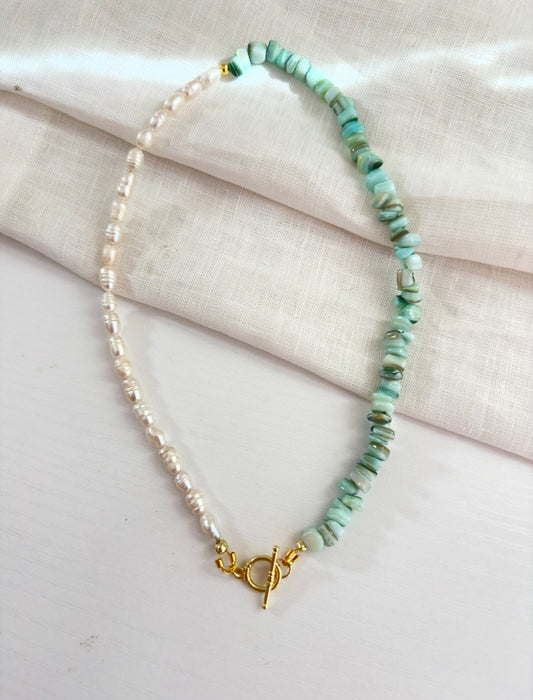 Turquoise Shell + Pearl Necklace