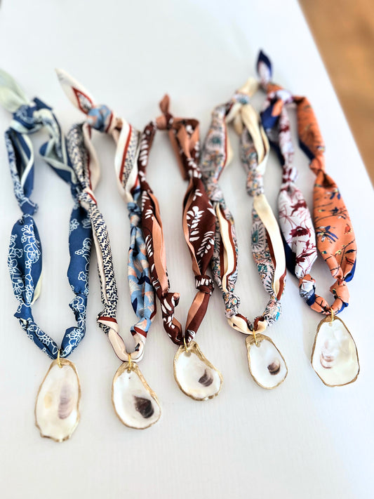 Knotted Silky Scarf Necklace with Oyster / Fall Styles