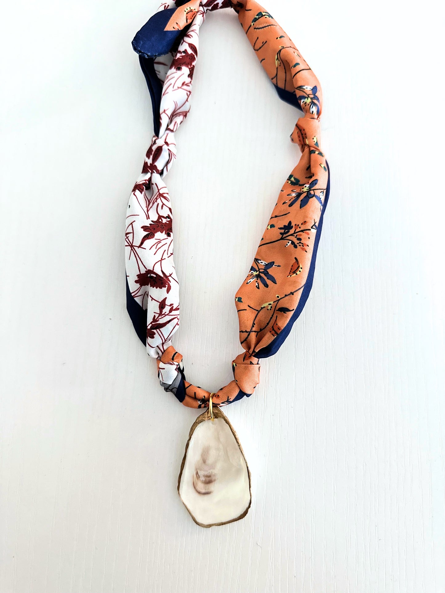 Knotted Silky Scarf Necklace with Oyster / Fall Styles