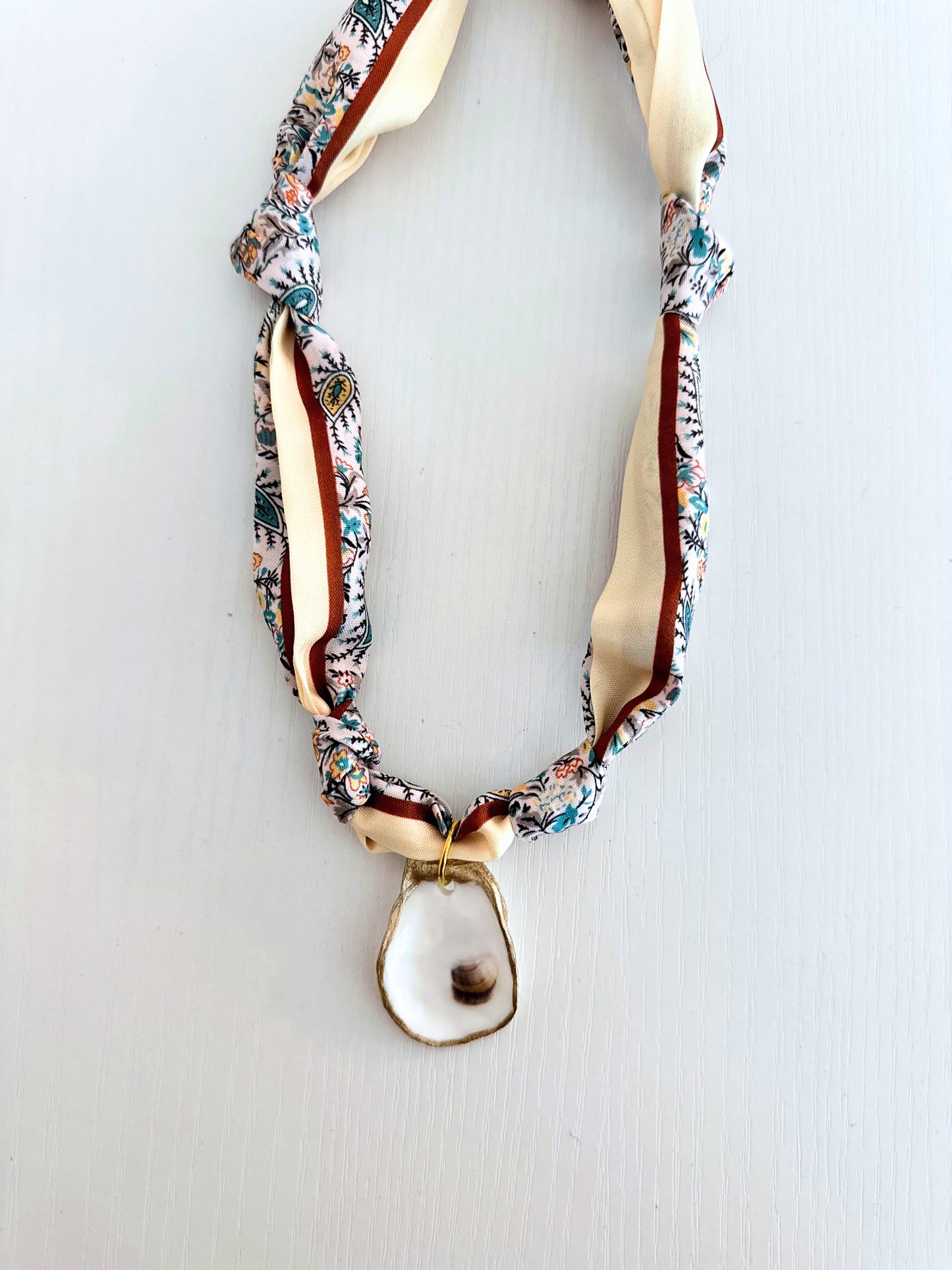 Knotted Silky Scarf Necklace with Oyster / Fall Styles