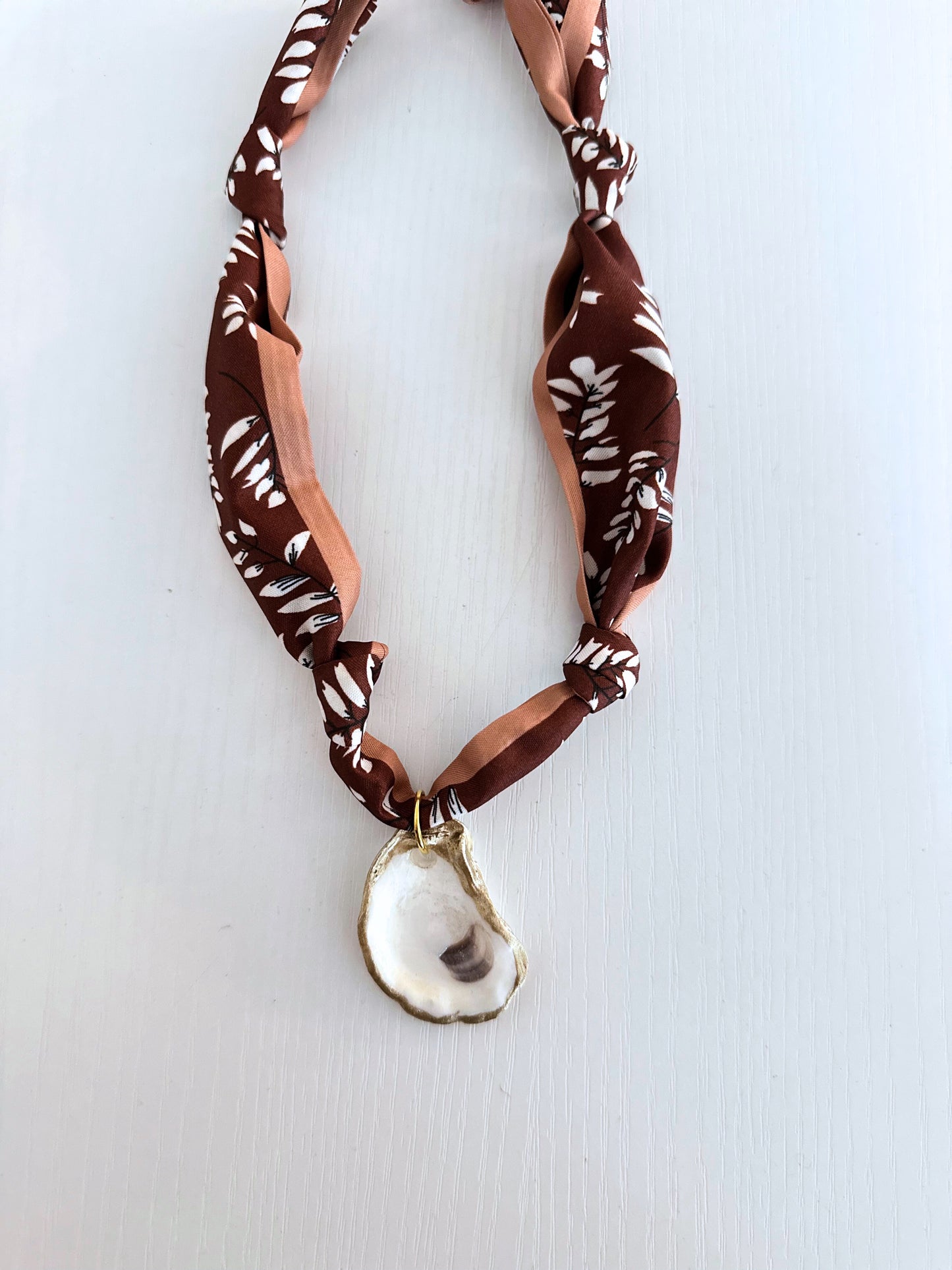 Knotted Silky Scarf Necklace with Oyster / Fall Styles