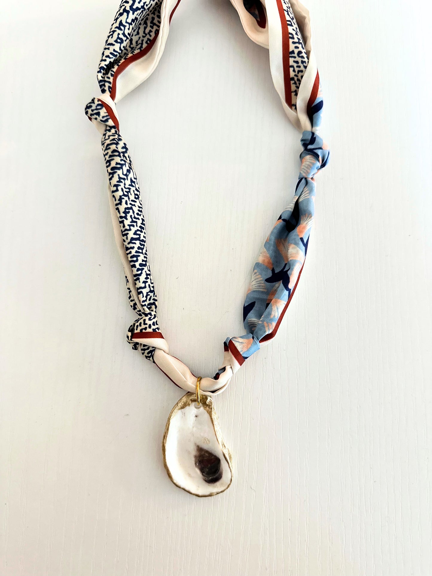 Knotted Silky Scarf Necklace with Oyster / Fall Styles