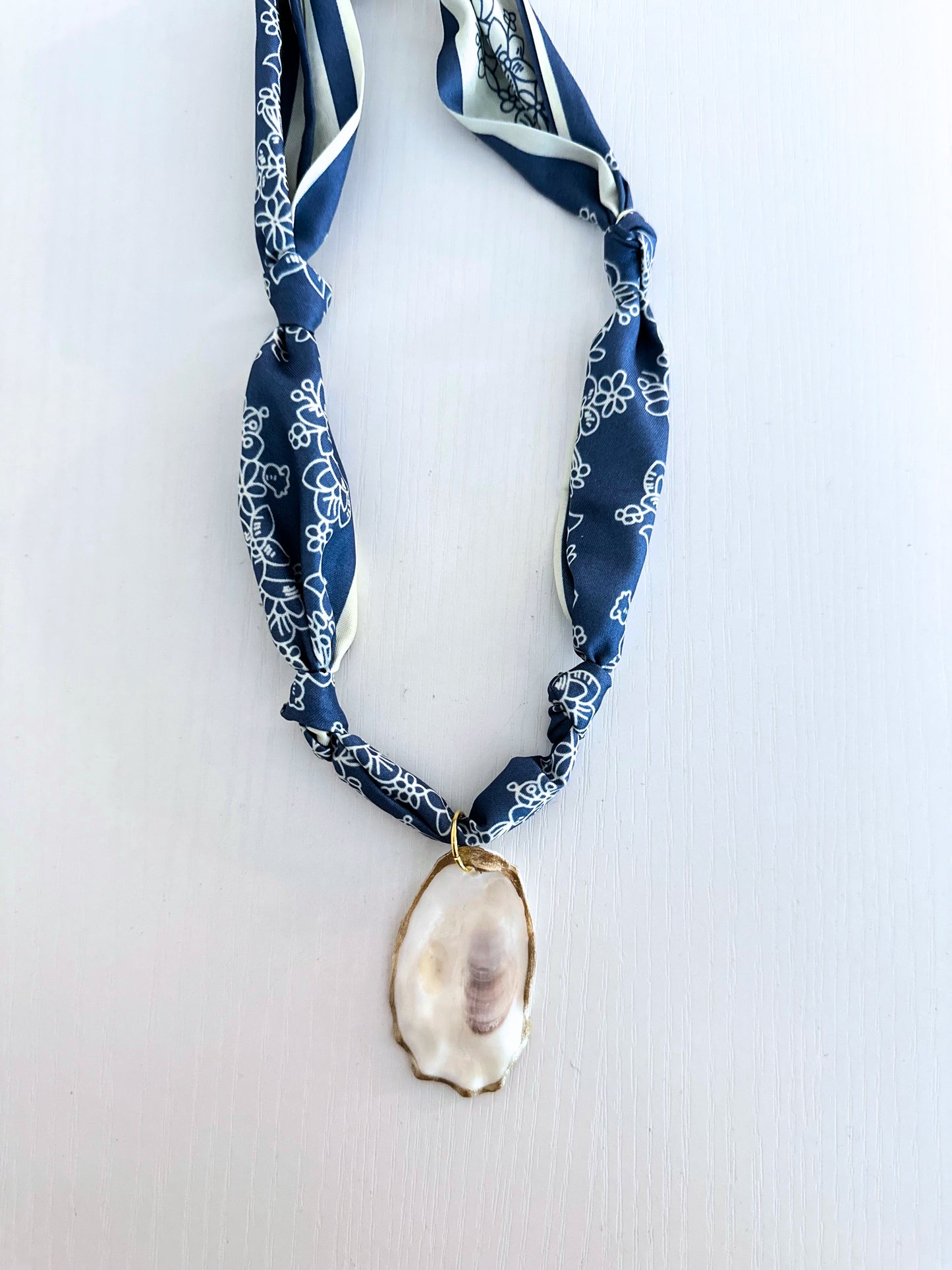 Knotted Silky Scarf Necklace with Oyster / Fall Styles