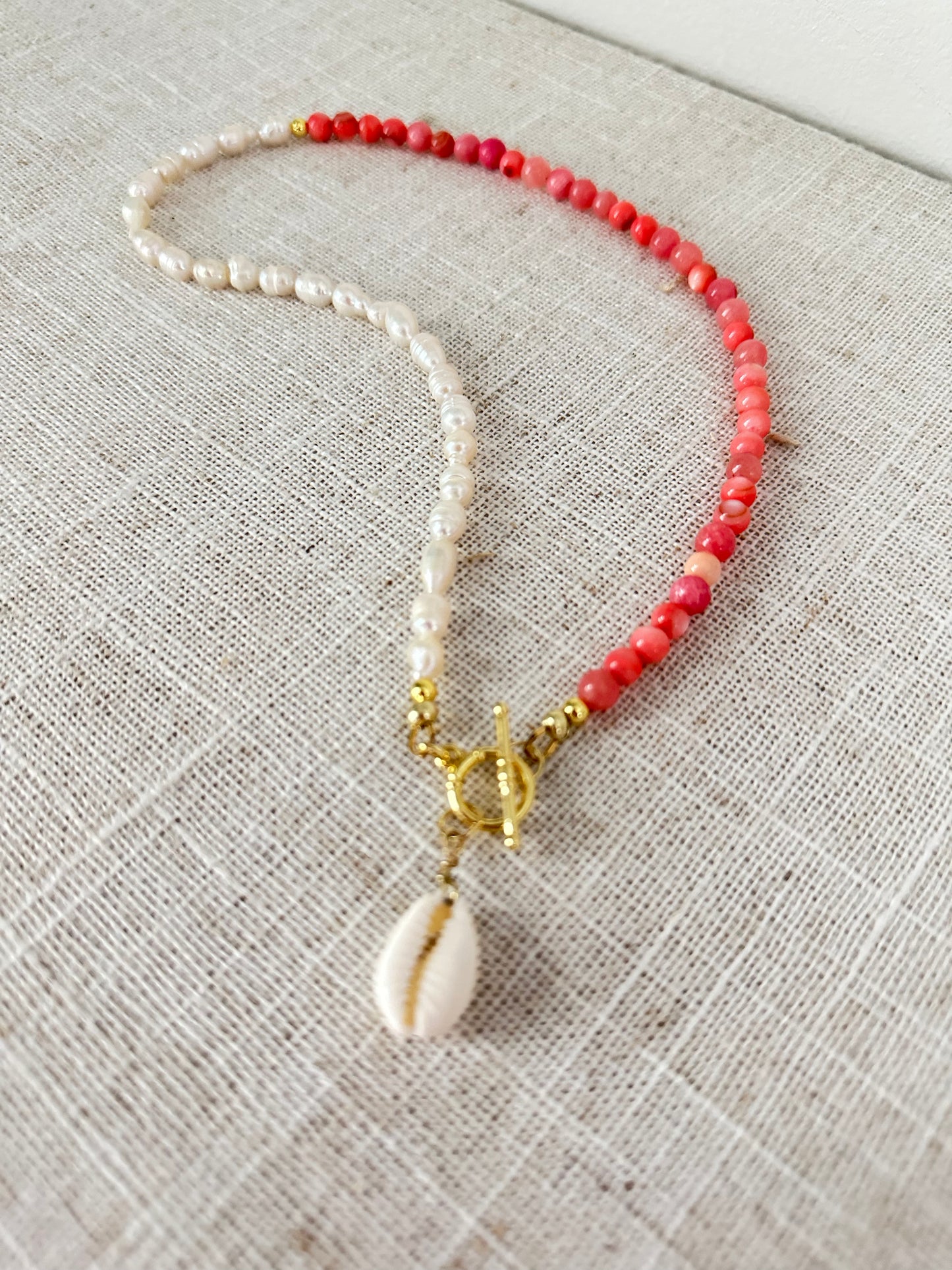 Coral + Pearl Toggle Necklace