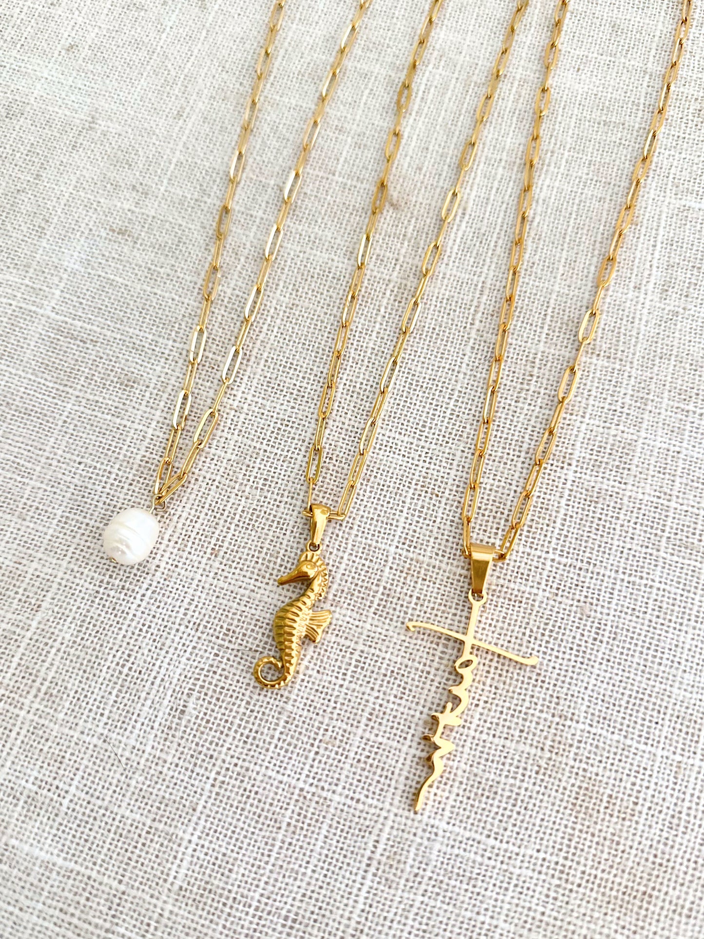 Paperclip Charm Necklace | Seahorse, Faith, Pearl