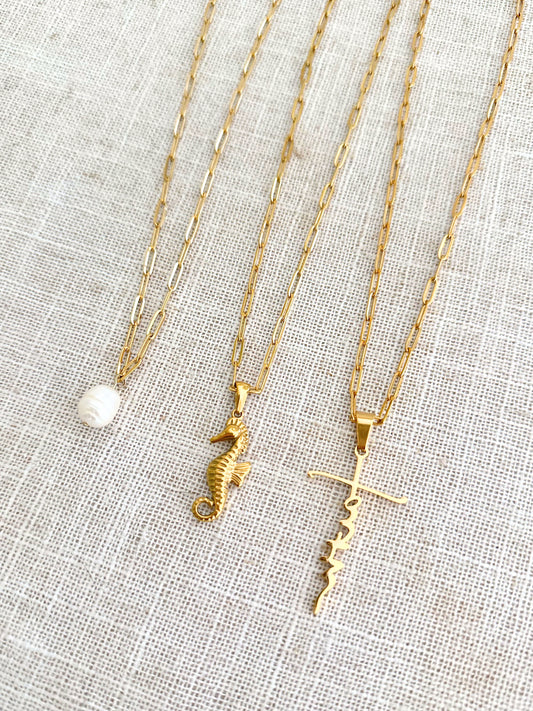 Paperclip Charm Necklace | Seahorse, Faith, Pearl