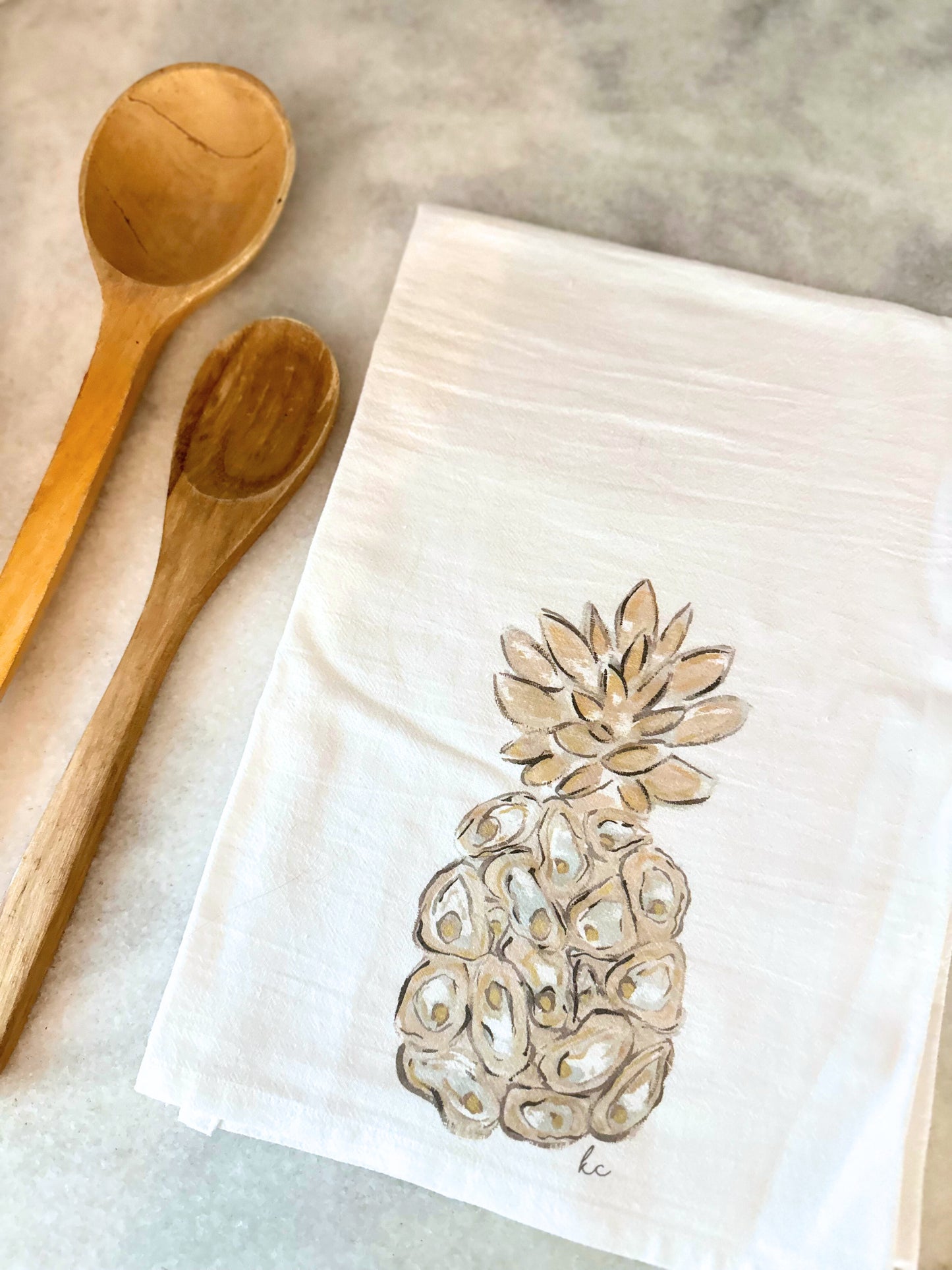 Tea Towel Gift Set with Custom Engraved Oyster Shucker