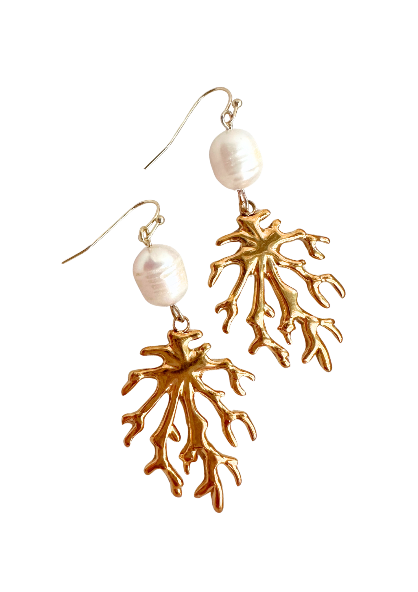 Golden Coral + Pearl Statement Earrings