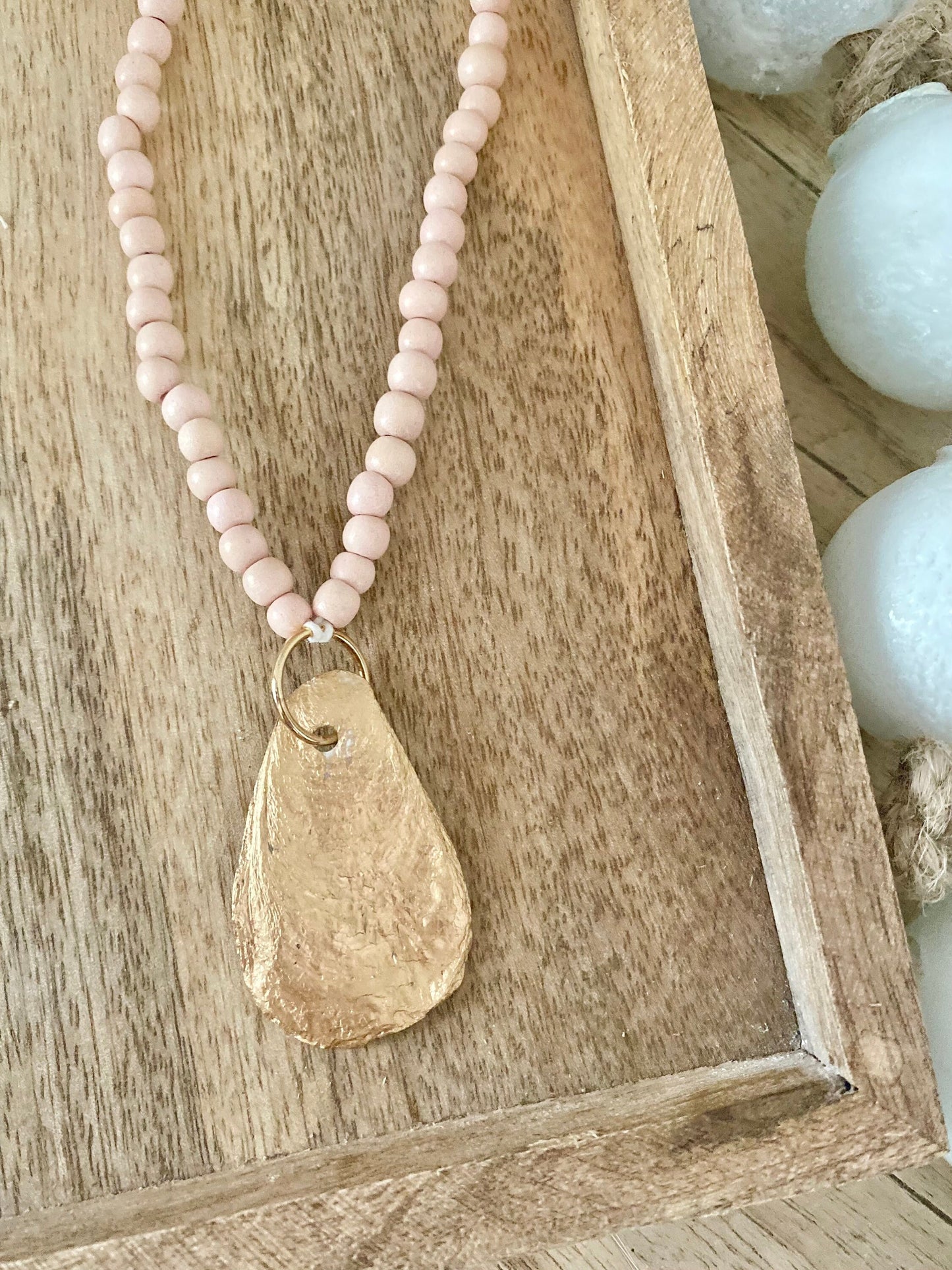 Soft Pink Beaded Oyster Shell Necklace