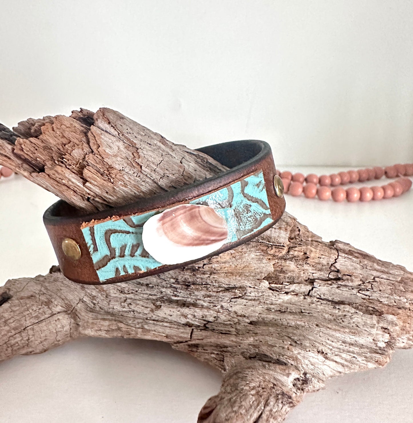 Turquoise Shell |Leather Cuff Bracelet